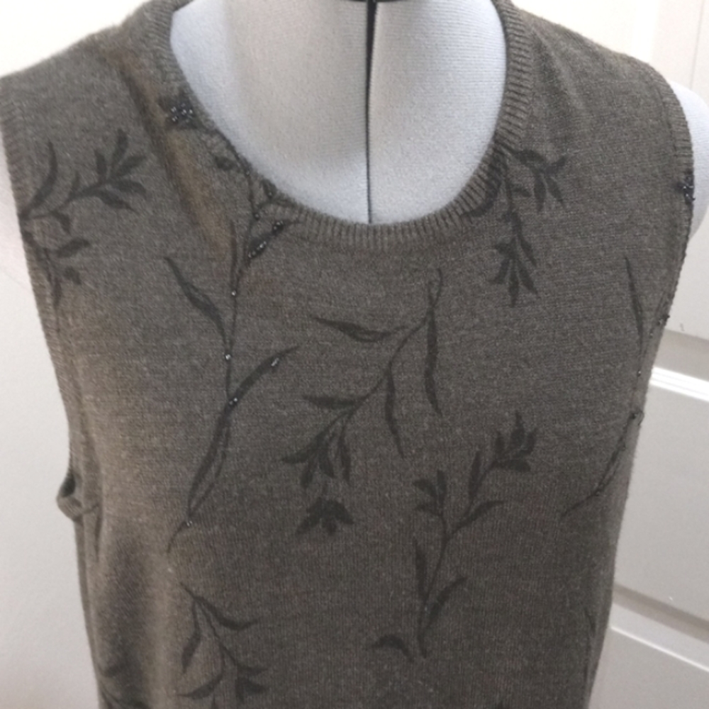 Working Classics Dark Grey Sleeveless Sweater with Beading Size 14/16
